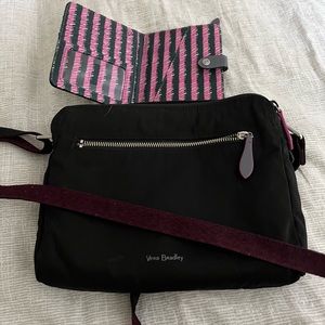 Black microfiber crossbody & passport wallet: 2 items